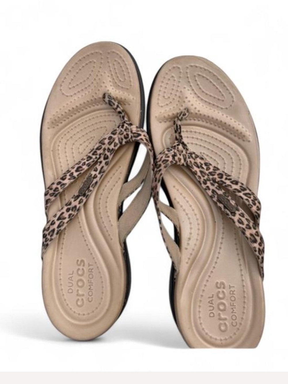 CROCS Women's Beige Flip Flops with Leopard-Print
